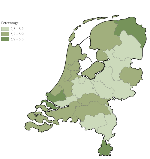 Kaart NL per GGD op risico problematisch gamen 2023